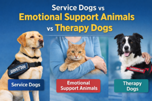 Cães de serviço versus animais de apoio emocional versus cães de terapia